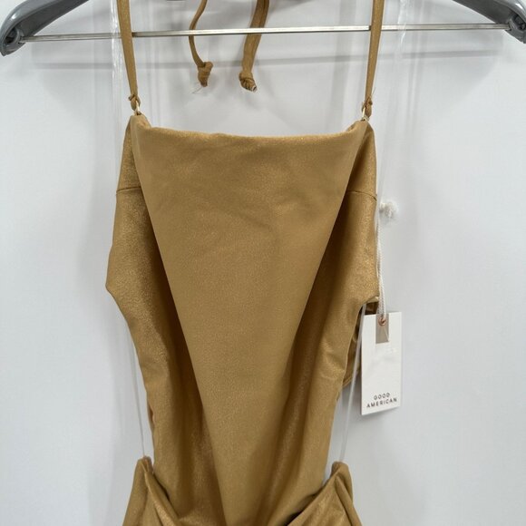 Good American Tie Front One-Piece Swimsuit in Gold size 3 L Large Square Neck - Picture 4 of 9